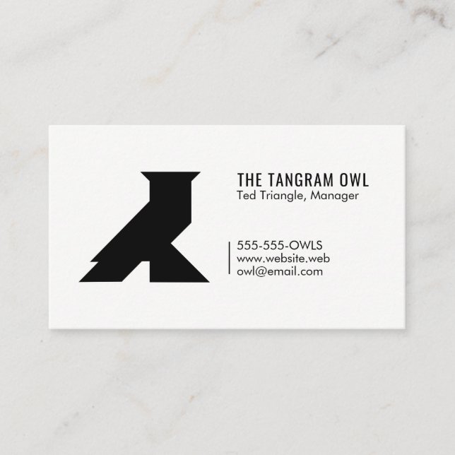 Cartão De Visita Tangram Owl Black Geométrico Simples Branco (Frente)