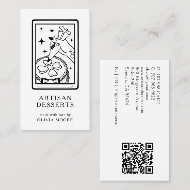 Cartão De Visita Tarot Artisan Baker Dessert Caterer QR Code (Frente/Verso)