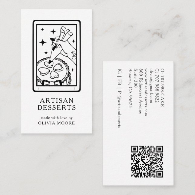 Cartão De Visita Tarot Artisan Baker Dessert Caterer QR Code (Frente/Verso)