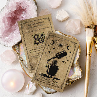 Cartão De Visita Tarot Celestial Ouro Negro Código QR de artista de