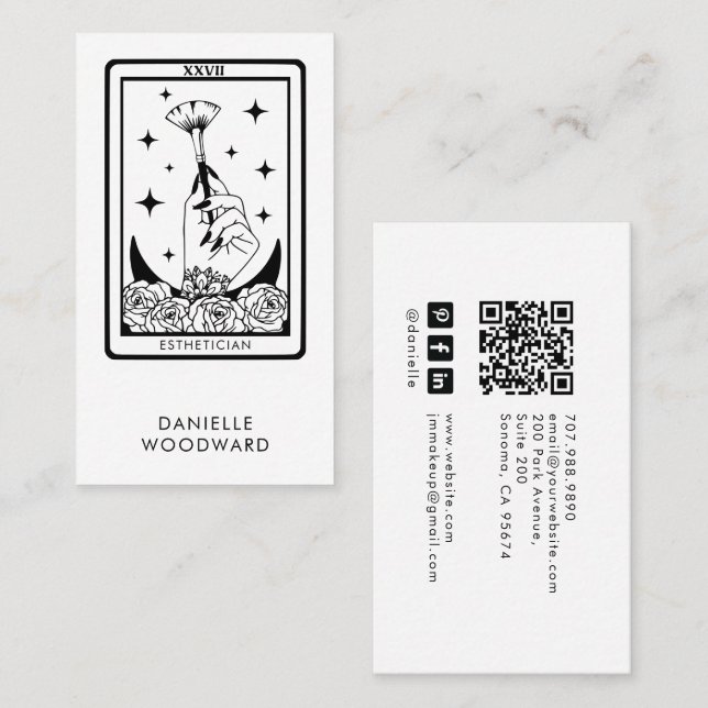 Cartão De Visita Tarot Esthetician Branding QR Code (Frente/Verso)