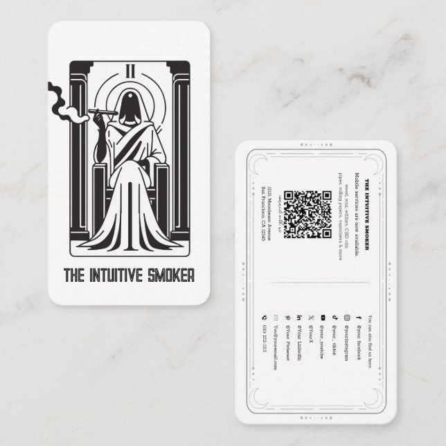 Cartão De Visita Tarot High Priestess Weed Fumando Mídia Social QR (Frente/Verso)