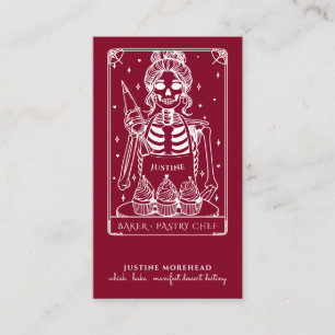 Cartão De Visita Tarot Skeleton Baker Whisundy Cupcake Burgundy