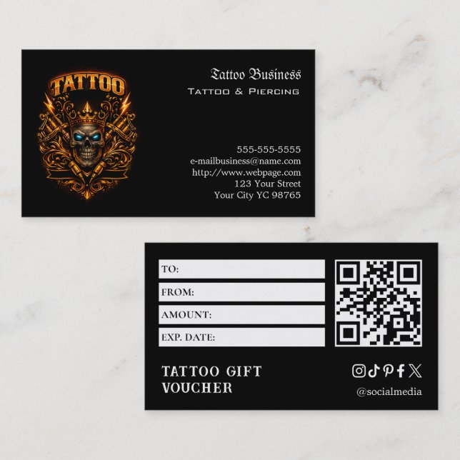 Cartão De Visita Tattoo Gift Voucher (Frente/Verso)