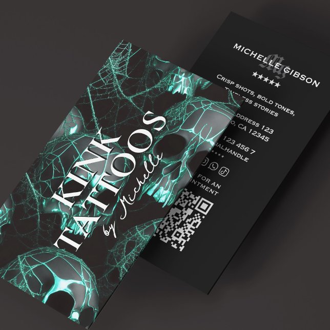 Cartão De Visita Tattooist Minimal Tattoo Artist Goth Teal  (Tattooist Minimal Tattoo Artist Goth Teal Business Card
)
