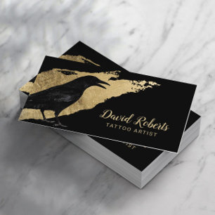 Cartão De Visita Tatuador Black Crow Modern Dourado Traço