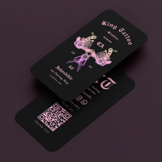 Cartão De Visita Tatuador clássico Tatuador preto rosa moderno