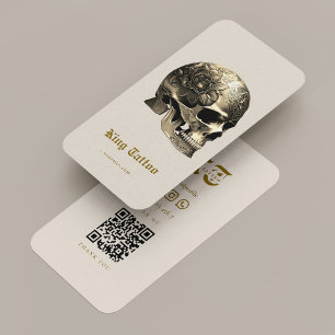 Cartão De Visita Tatuador de Tatuagem Mínima - Crânio Tatuador