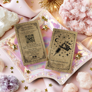 Cartão De Visita Tatuador do Tarot Celestial Preto Dourado QR