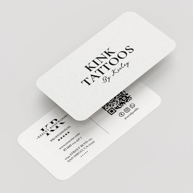 Cartão De Visita Tatuador Mínimo Tatuador de Script Tatuador Branco (Tattooist Minimal Script Tattoo Artist White Business Card
)
