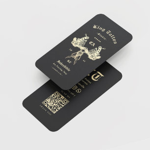Cartão De Visita Tatuador moderno Tattoo Studio Compro negro Dourad