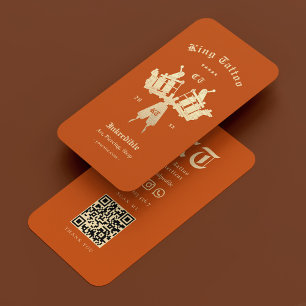 Cartão De Visita Tatuador moderno Tatuador Laranja Dourado