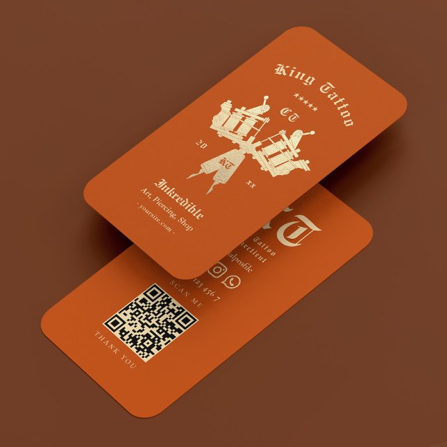 Cartão De Visita Tatuador moderno Tatuador Laranja Dourado (Modern Tattooist Tattoo Artist Orange Gold Business Card
)
