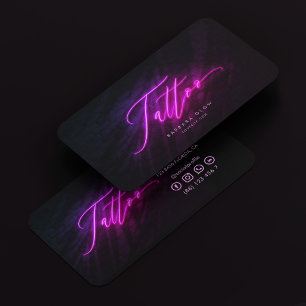 Cartão De Visita Tatuador Moderno Tatuador Neon Purple Script