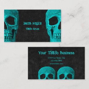 Cartão De Visita Tatuador Preto Teal Negro De Metade Do Crânio Góti