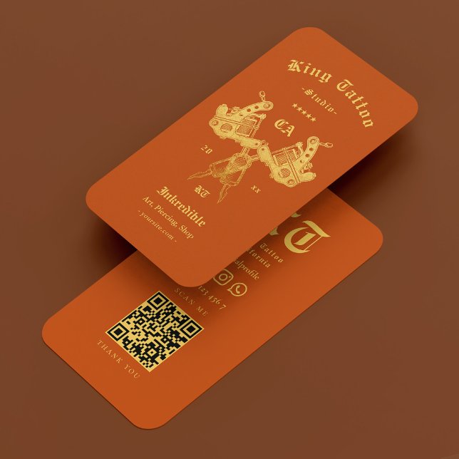 Cartão De Visita Tatuador Tattooista Laranja Moderno (Tattoo Artist Tattooist Orange Modern Business Card
)