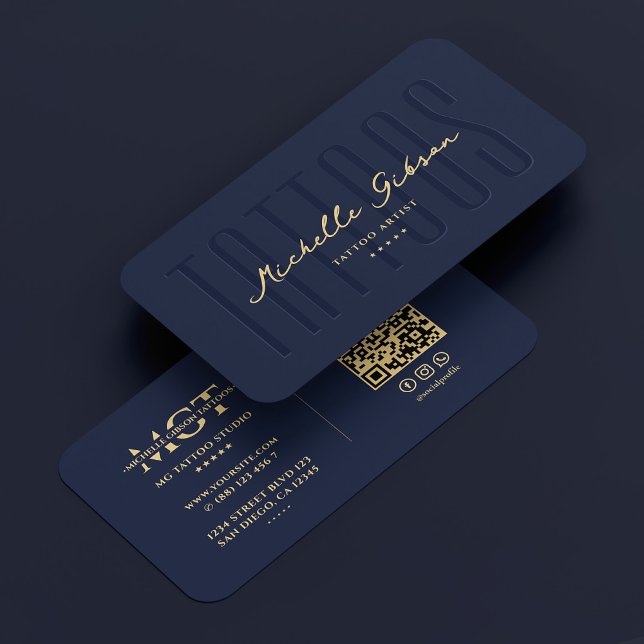 Cartão De Visita Tatuador Tatuador Monograma Marinho Escuro Moderno (Tattoo Artist Tattooist Monogram Dark Navy Modern Business Card
)