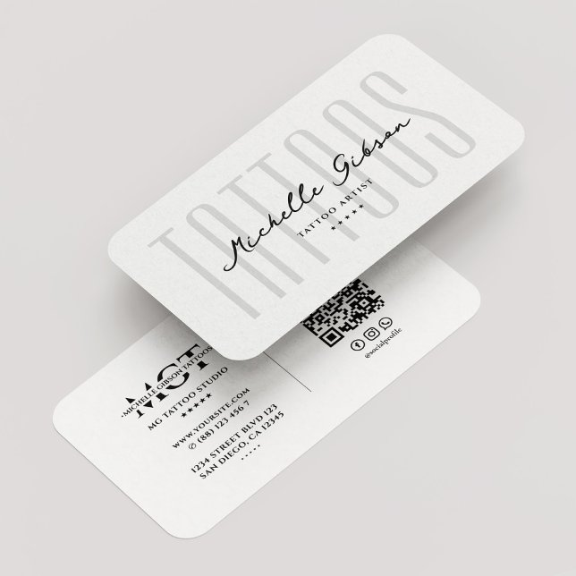 Cartão De Visita Tatuador Tatuador Tatuador Tatuagens Mínimas Branc (Tattooist Tattoo Artist Tattoos Minimal White Business Card
)