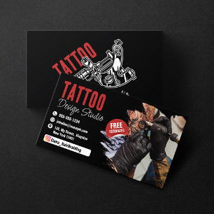 Cartão De Visita Tatuador Trendy Studio preto e vermelho