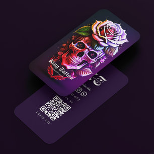 Cartão De Visita Tatuagem Artista Caveira Roxo Escuro Moderno