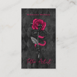Cartão De Visita Tatuagem Artista Cobra Rosa Rosa Cor Rosa Código Q