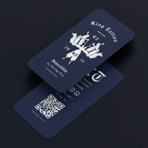 Cartão De Visita Tatuagem Artista Escuro Marinho Azul Monograma Mod