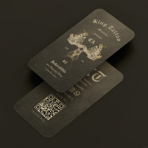 Cartão De Visita Tatuagem Artista Faux Brown Leather Clássica Moder