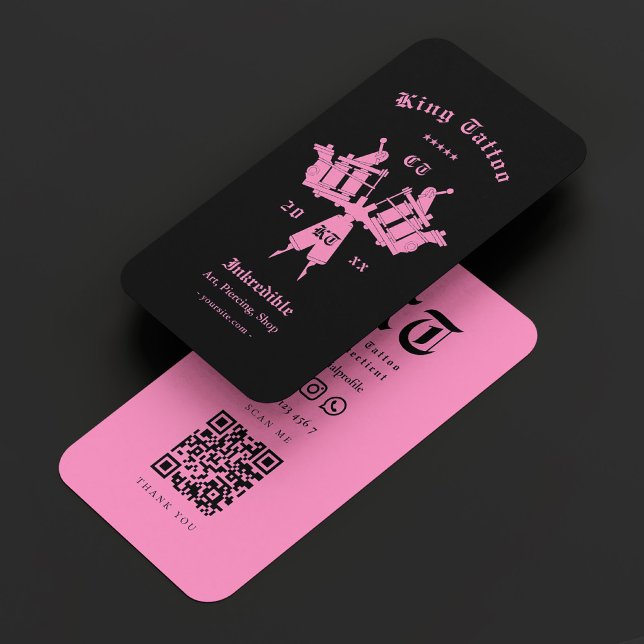 Cartão De Visita Tatuagem Artista Monograma Preto Rosa Moderno (Tattoo Artist Monogram Black Pink Modern Business Card
)
