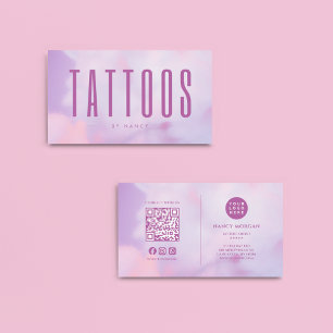 Cartão De Visita Tatuagem Artista QR Código e Logotipo Purple Holog