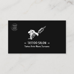 Cartão De Visita Tatuagem Código Qr Logotipo Preto Minimalista Mode