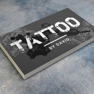 Cartão De Visita Tatuagem Compra Tatuagem Arma Rosa com Tipografia 