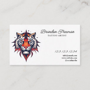 Cartão De Visita Tatuagem de Ilustração da Cabeça de Tigre Laranja