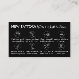 Cartão De Visita Tatuagem de Instruções de Cuidados de Arte Pretos