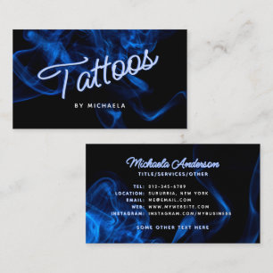 CARTÃO DE VISITA *TATUAGEM DE NEON AZUL MODERNO E FUMAÇA*
