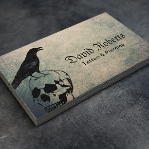Cartão De Visita Tatuagem e perfuração de Crow & Crânio Vintage