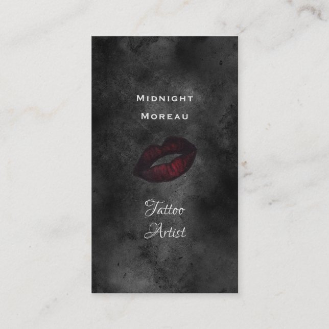 Cartão De Visita Tatuagem Gótica Artista Vermelho Lábios Código QR (Frente)