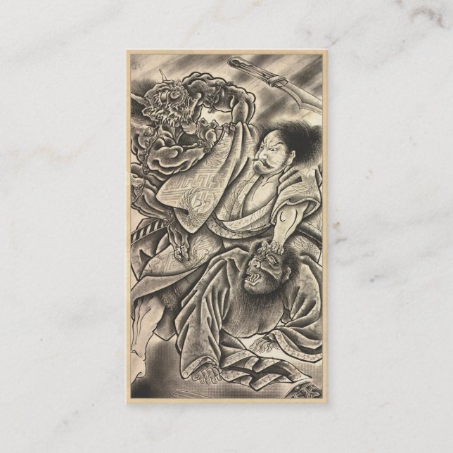 Cartão De Visita Tatuagem japonês da luta do demónio do samurai do (Frente)