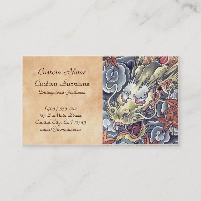 Cartão De Visita Tatuagem japonês oriental legal do deus do dragão (Frente)