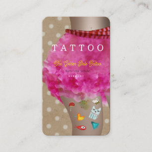 Cartão De Visita Tatuagem kawaii adorável tinta rosa e marrom 