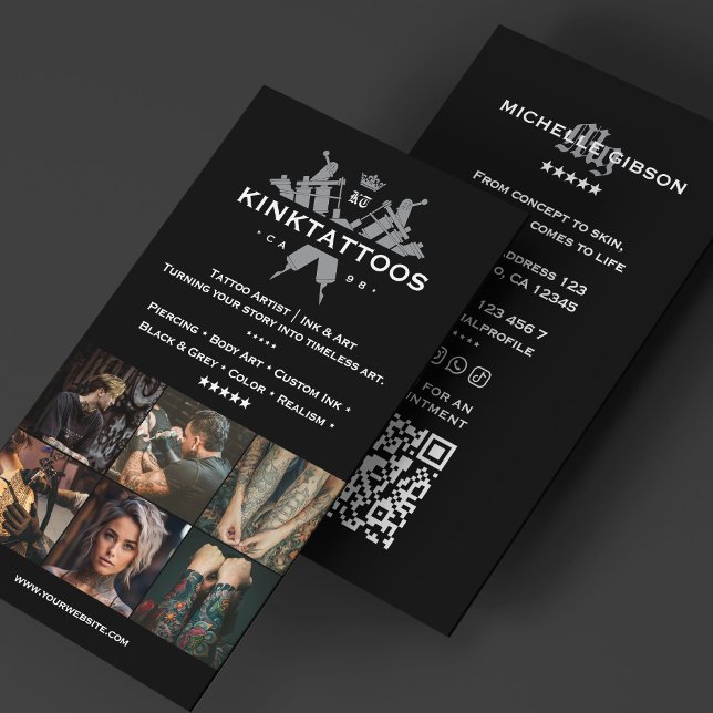 Cartão De Visita Tatuagem Moderna Mínima Tatuadora Tatuadora Negra (Minimal Modern Tattoo Artist Tattooist Black Grid Business Card
)