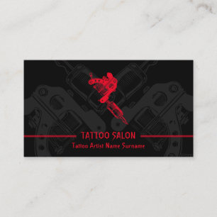Cartão De Visita Tatuagem Preta Vermelha Minimalista Moderna de Arm