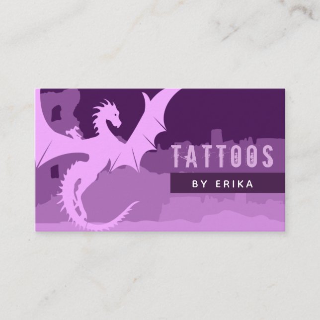 Cartão De Visita Tatuagem Roxa Dragão Artista Mídia Social Feminina (Frente)