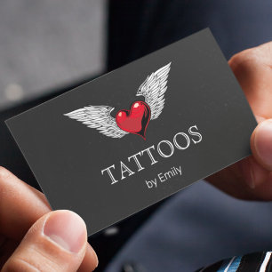 Cartão De Visita Tatuagens Do Seu Nome Voando Coração Simples Modes