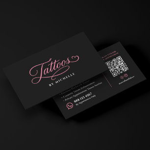 Cartão De Visita Tatuagens Elegantes Roteiro Tatuador Rosa Preto