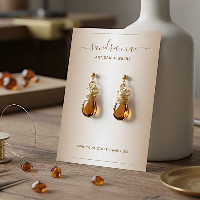 Cartão De Visita Taupe Beige Brown Ombre Jewelry Placa (Criador carregado)