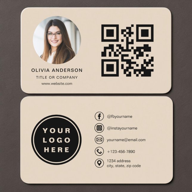 Cartão de Visita Taupe com Código QR  (Criador carregado)