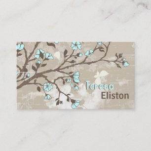 Cartão De Visita Taupe floral do grunge das flores azuis pálido do