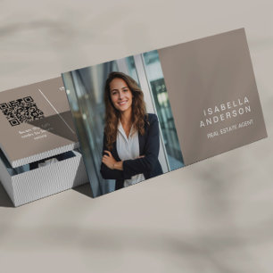 Cartão De Visita Taupe Modern Imobiliário Foto Profissional QR