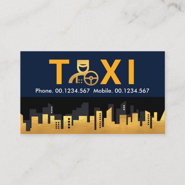 Cartão De Visita Taxi Chauffeur Dourado City Skyline (Frente)