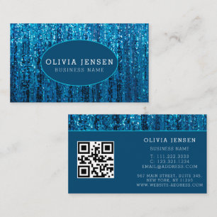 Cartão De Visita Teal Blue Ombre Glitter Glamorous Marble Modern